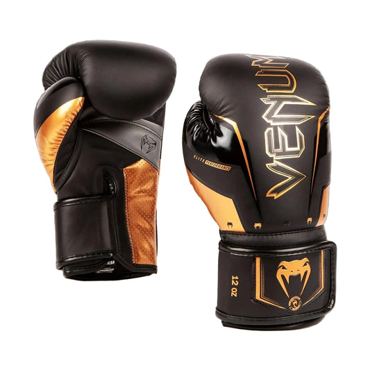 Venum Elite Evo Boxing Gloves, Black/Copper, view 1