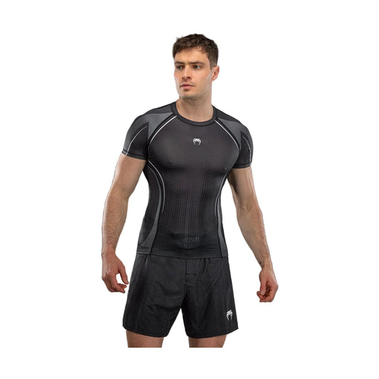 Venum Stealth Short Sleeve Rashguard, Black/White, view 1