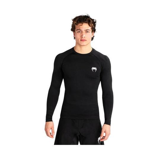 Venum Contender Long Sleeve Rash Guard, Black/White, view 1