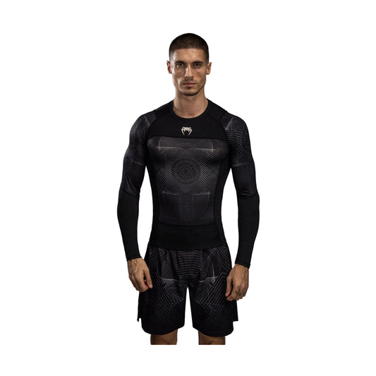Venum G-Fit Air Long Sleeve Rash Guard, Deep Black/Desert Sand, view 1