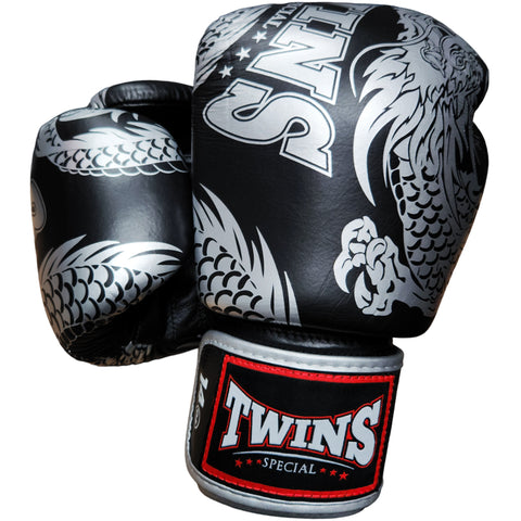 Boxing Gloves Twins Special FBGV-49 Black Silver Fancy Muay Thai Style