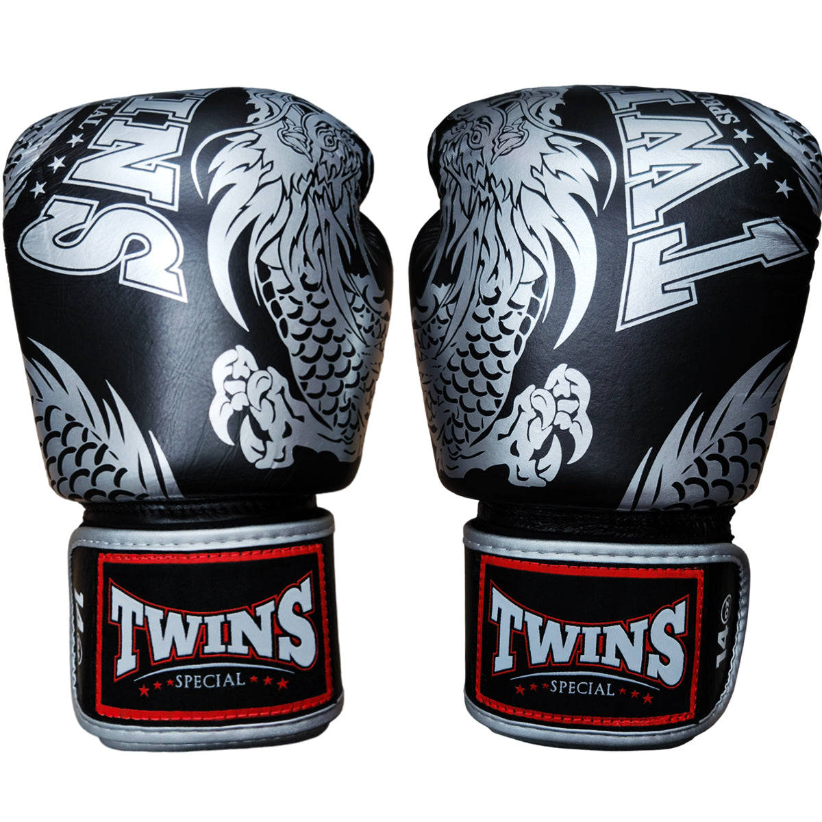 Boxing Gloves Twins Special FBGV-49 Black Silver Fancy Muay Thai Style