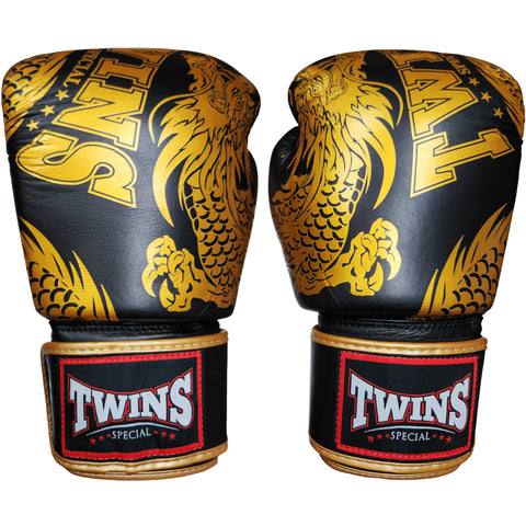 Boxing Gloves Twins Special FBGV-49 Gold Black Fancy Muay Thai Style