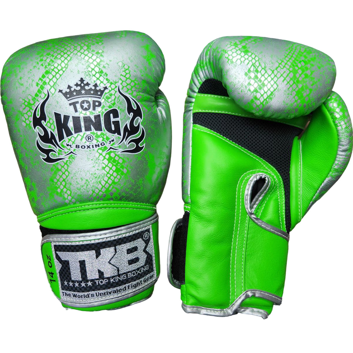 Boxing Gloves Top King TKBGSS-02 Air Green Silver Muay Thai (Old Logo)