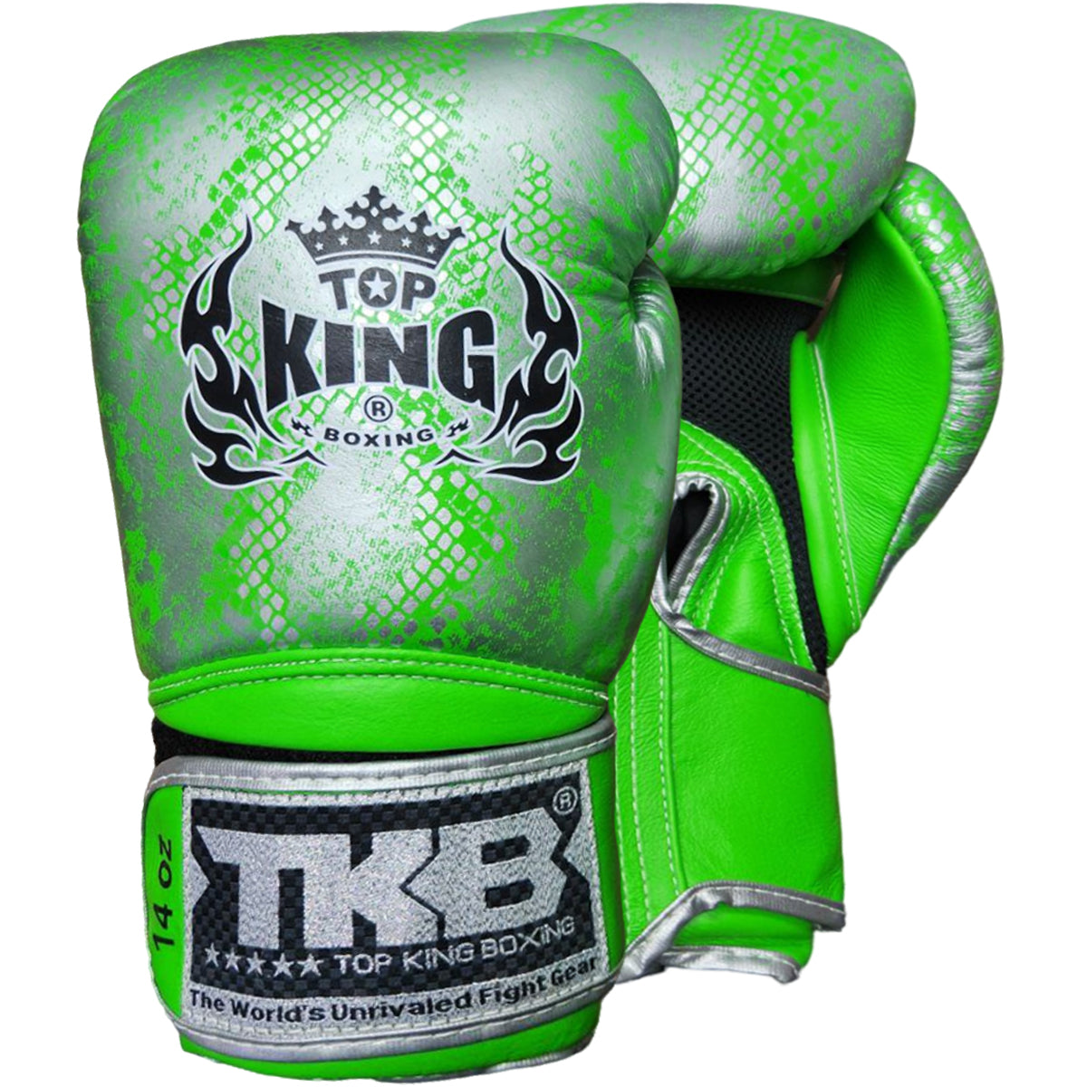 Boxing Gloves Top King TKBGSS-02 Air Green Silver Muay Thai Old Logo