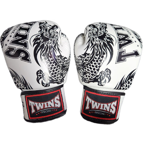 Boxing Gloves Twins Special FBGV-49 White Black Fancy Muay Thai Style