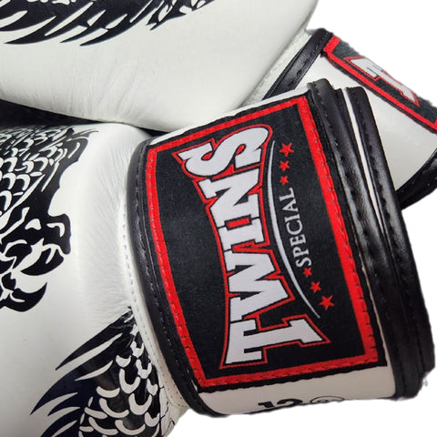 Boxing Gloves Twins Special FBGV-49 White Black Fancy Muay Thai Style