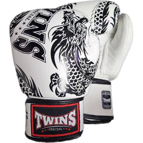 Boxing Gloves Twins Special FBGV-49 White Black Fancy Muay Thai Style