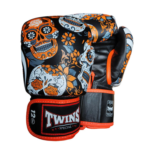 Twins Special FBGV-53 Skull Fancy Boxing Gloves, Orange, view 1