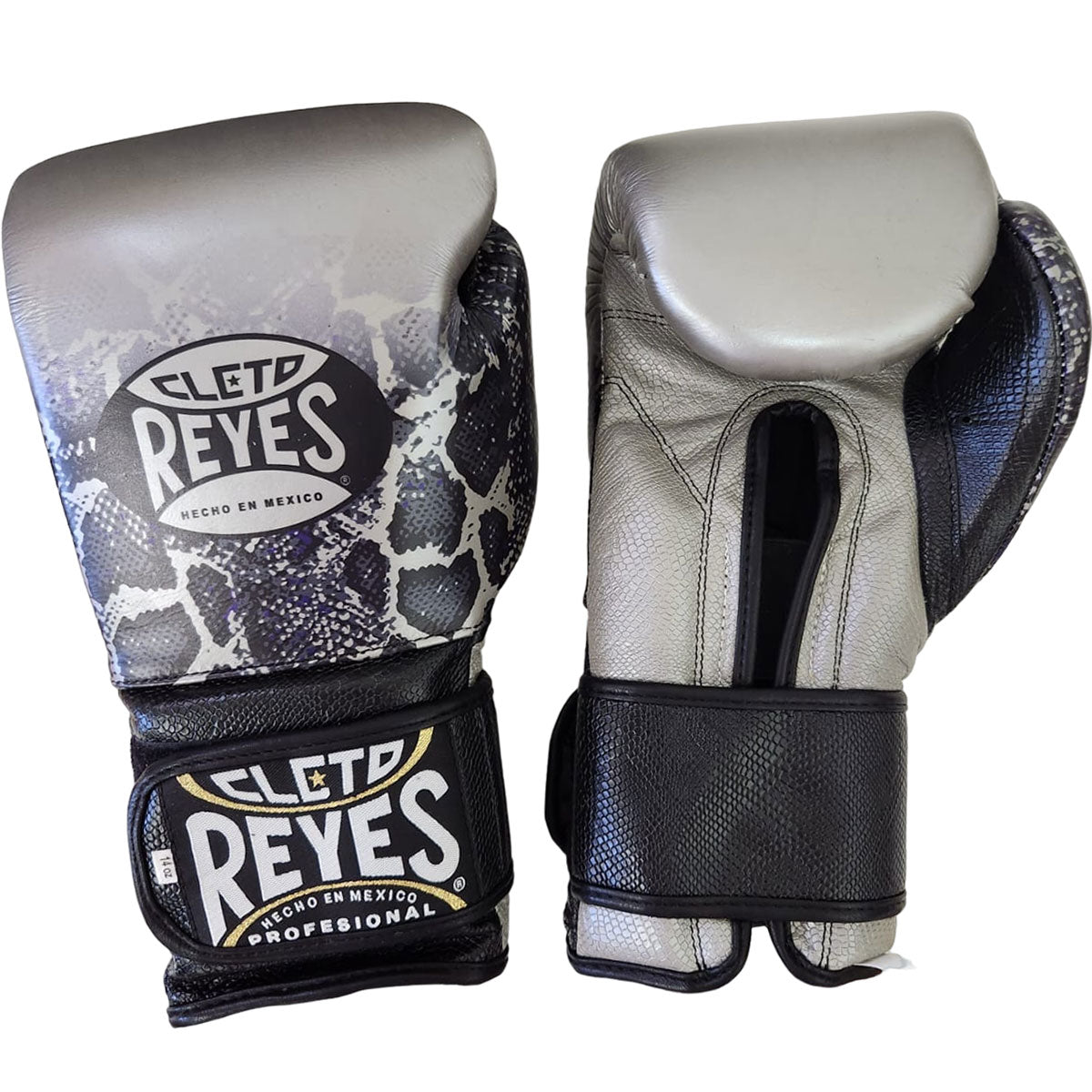 Boxing Gloves Cleto Reyes Hook Loop Silver Black Steel Snake