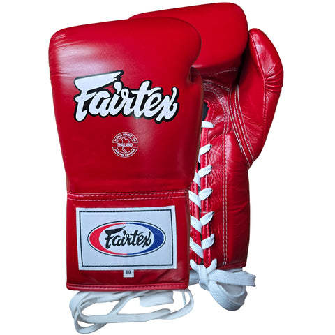 Boxing Gloves Fairtex BGL6 Red Lace-Up Pro Competition Locked Thumb (Leather)