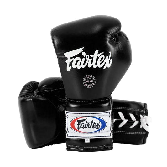 Fairtex BGL7 Lace-Up Boxing Gloves, Black, view 1