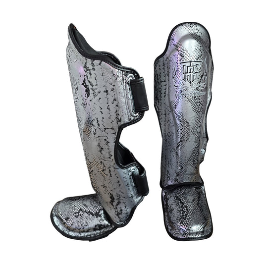 Top King TKSGSS-02 Super Snake Shin Guards, Silver Black, view 1