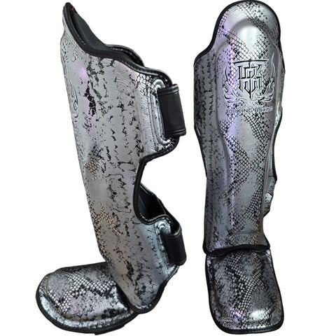 Shin Guards Top King Boxing TKSGSS-02 Silver Black "Super Snake"