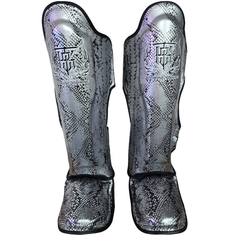 Shin Guards Top King Boxing TKSGSS-02 Silver Black "Super Snake"