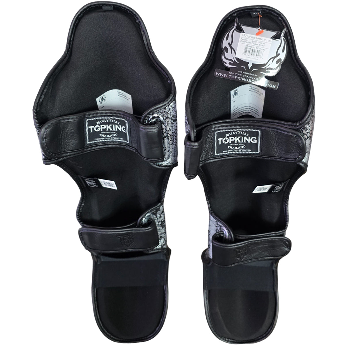 Shin Guards Top King Boxing TKSGSS-02 Silver Black "Super Snake"