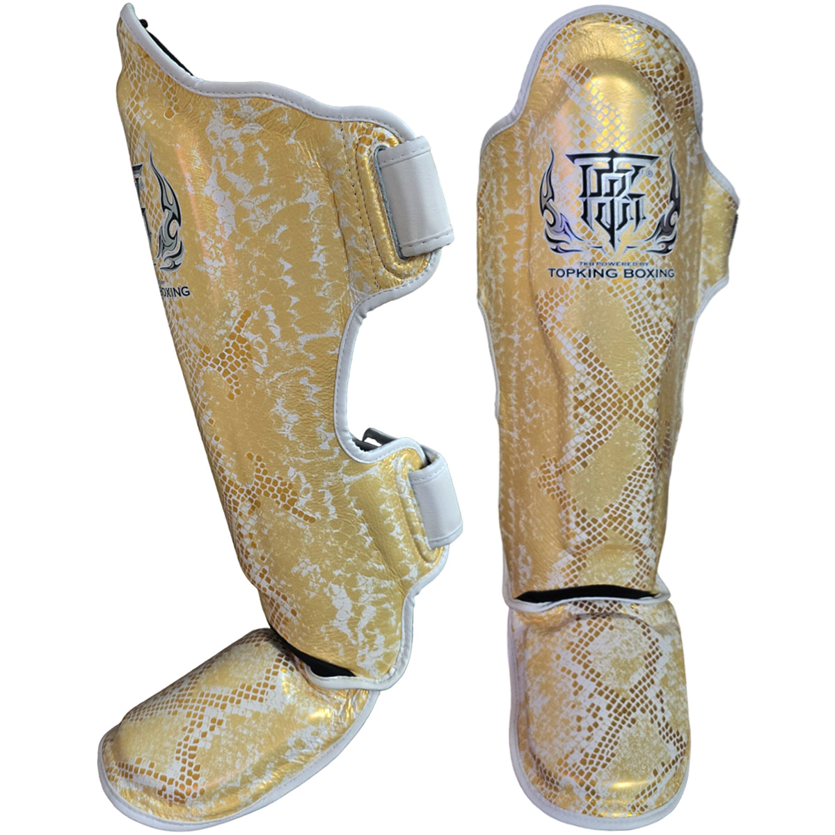 Shin Guards Top King Boxing TKSGSS-02 White Gold "Super Snake"