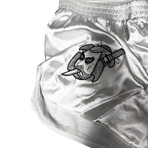 Shorts Muay Thai Style Faces of Death Retro White Techniques (Canada)