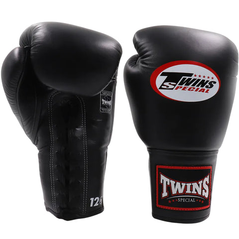 Boxing Gloves BGLL-1 Lace-Up Twins Special Black (Leather)