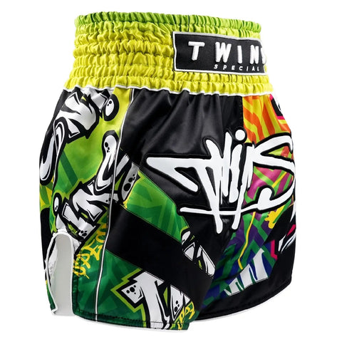 Shorts Muay Thai Style Twins Special TBS Graffiti Black/Green