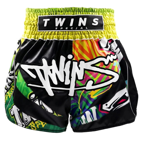 Shorts Muay Thai Style Twins Special TBS Graffiti Black/Green
