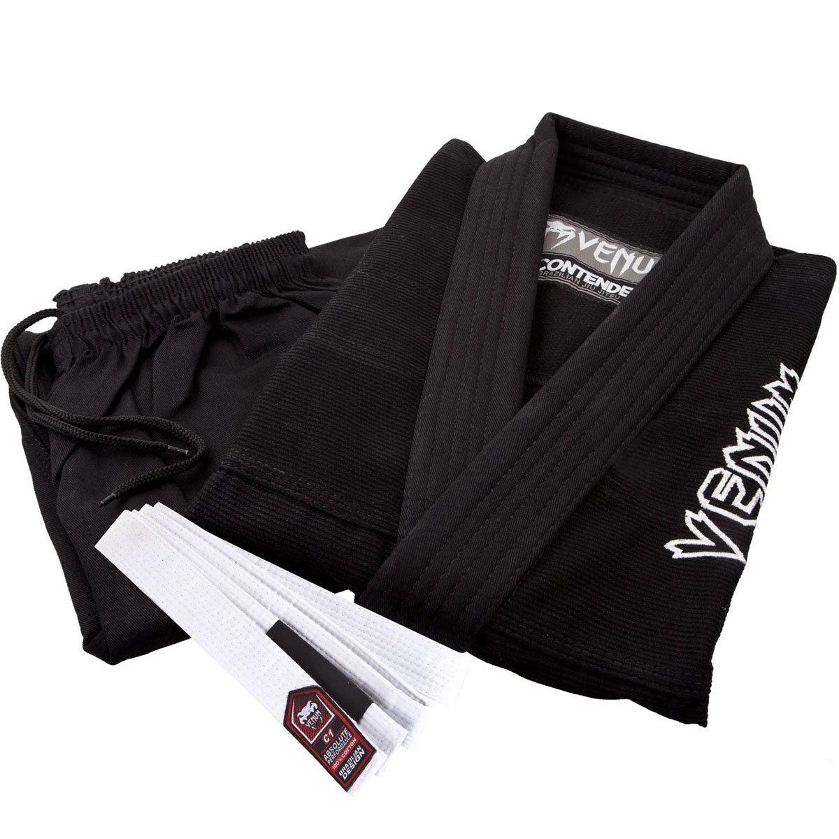 BJJ GI Venum Contender Kids Kimono Black (White Belt Included)