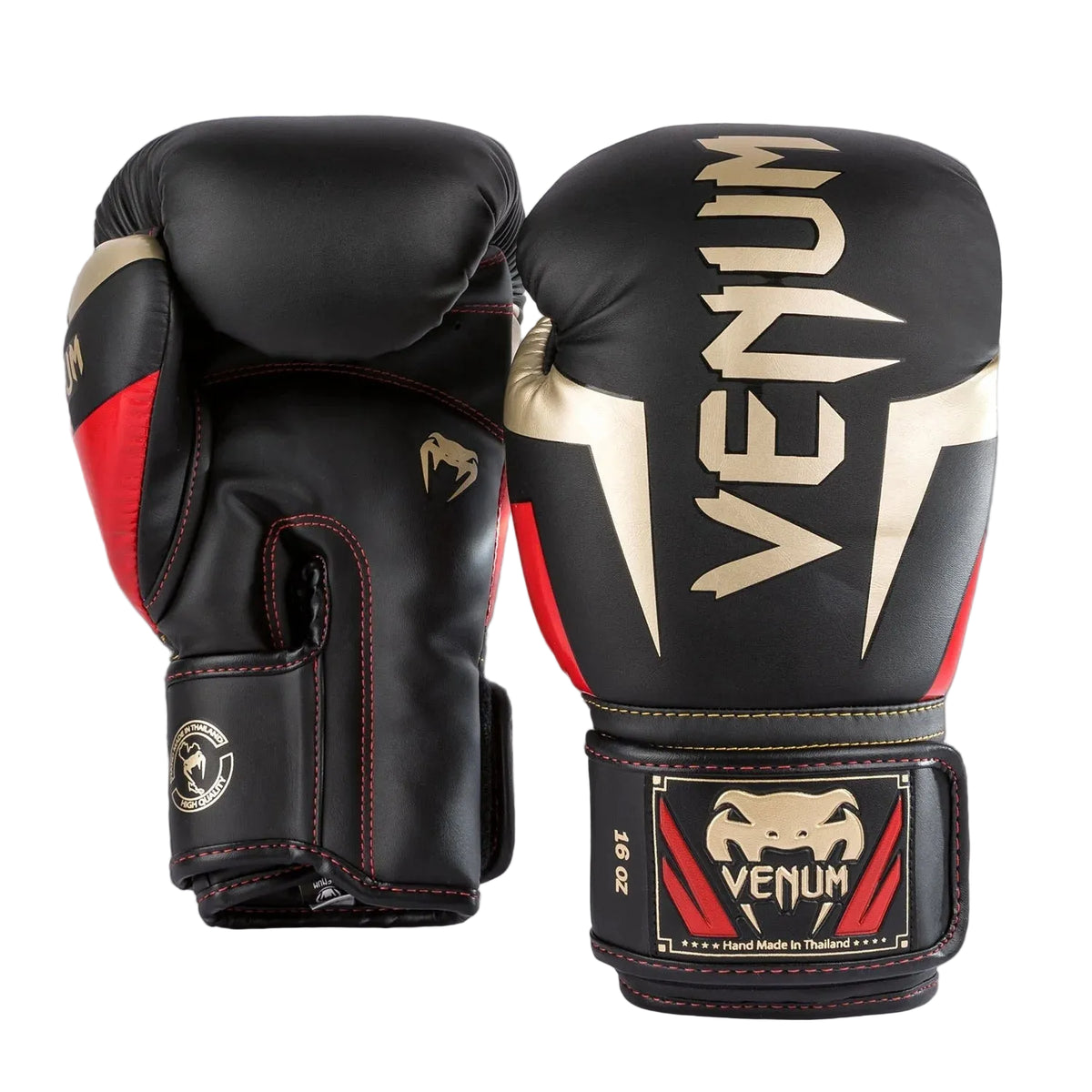 Boxing Gloves Venum Elite Black/Gold/Red Muay Thai Style (Synthetic Leather)
