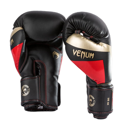 Boxing Gloves Venum Elite Black/Gold/Red Muay Thai Style (Synthetic Leather)