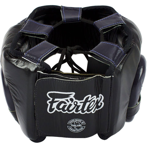 Head Guard Fairtex HG13+L Black Blue Diagonal View Lace Cover