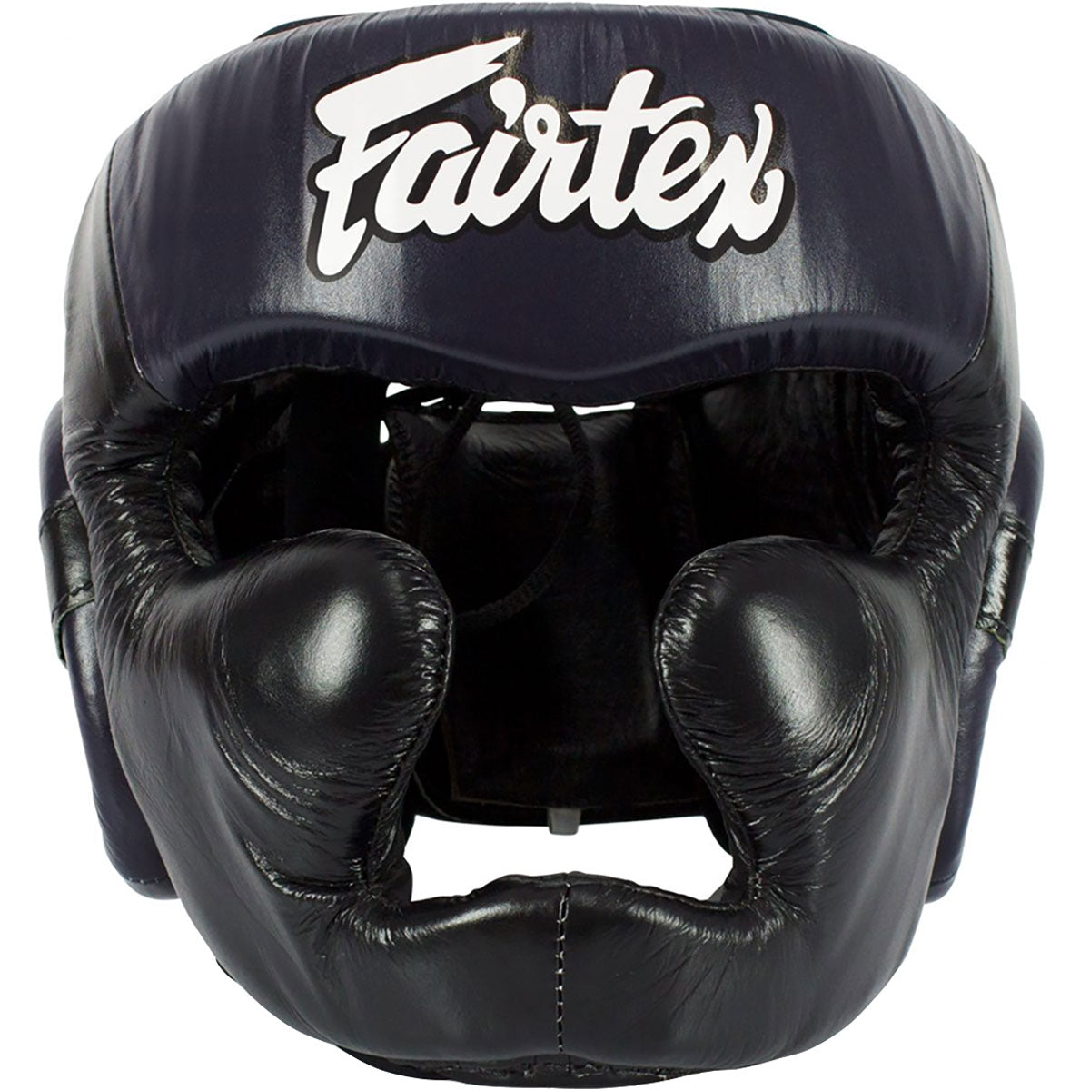 Head Guard Fairtex HG13+L Black Blue Diagonal View Lace Cover