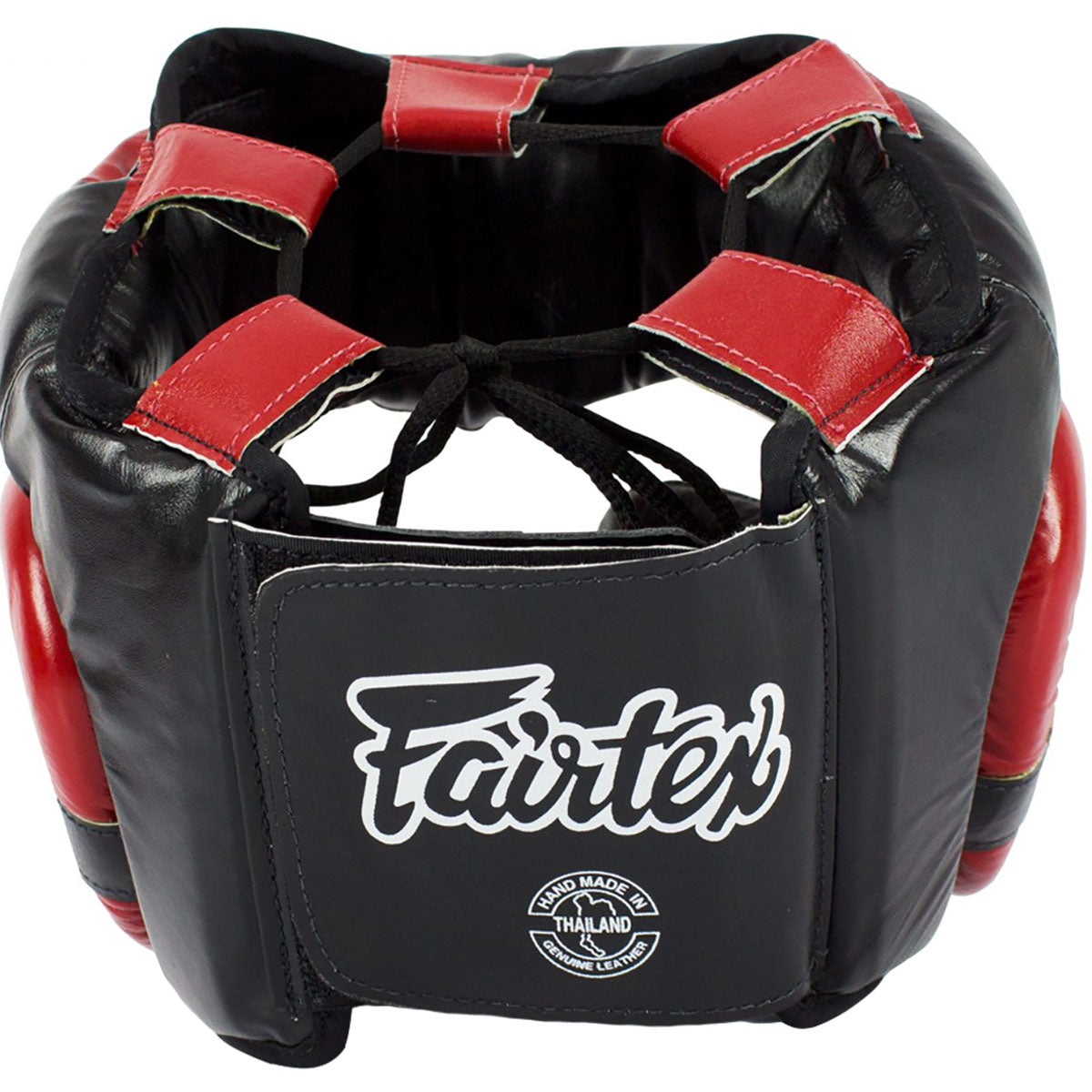 Head Guard Fairtex HG13+L Black Red Diagonal View Lace Cover