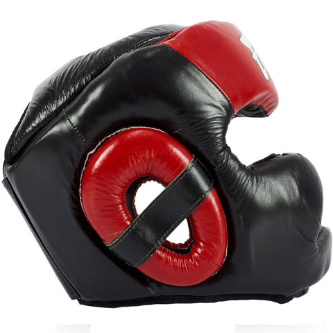 Head Guard Fairtex HG13+L Black Red Diagonal View Lace Cover