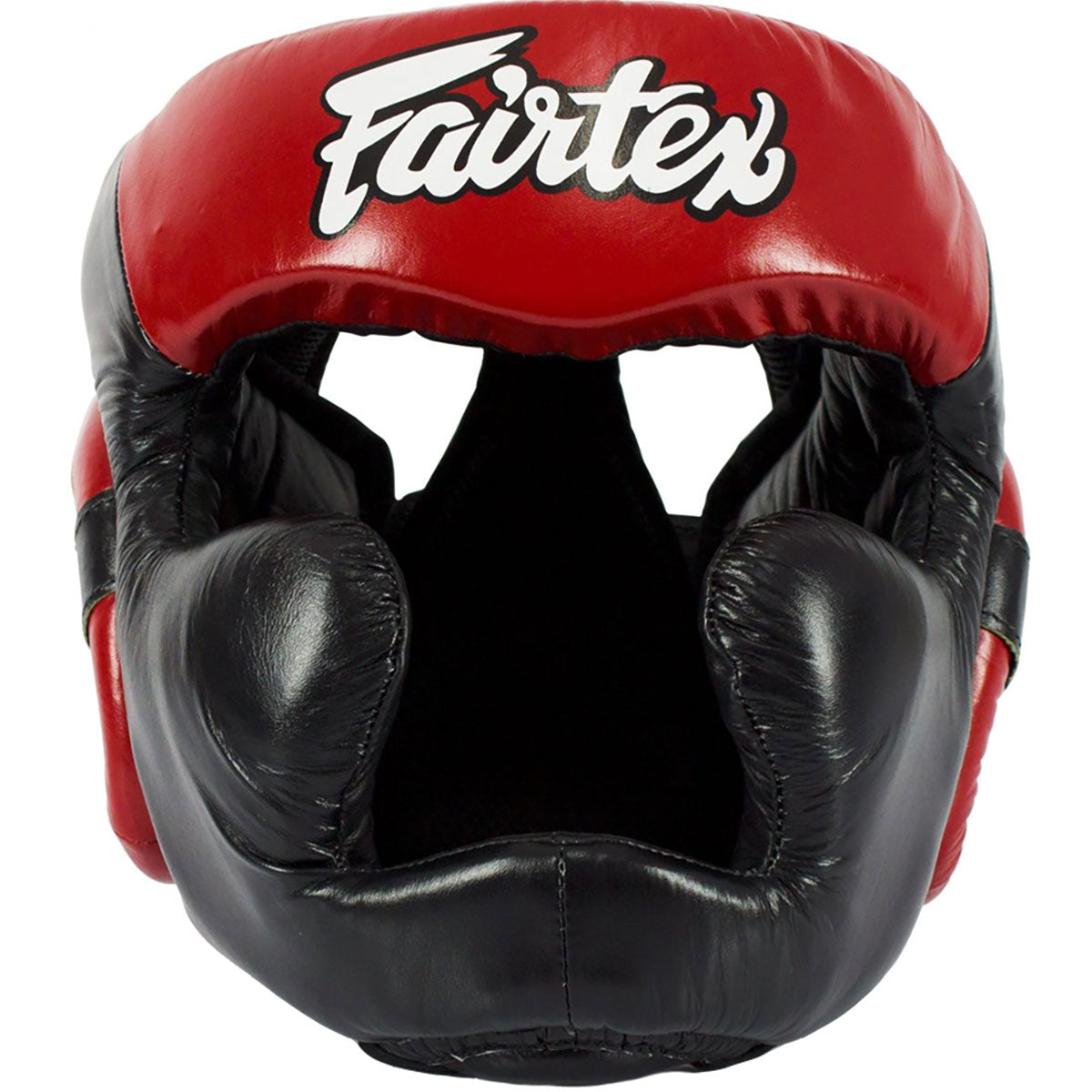 Head Guard Fairtex HG13+L Black Red Diagonal View Lace Cover