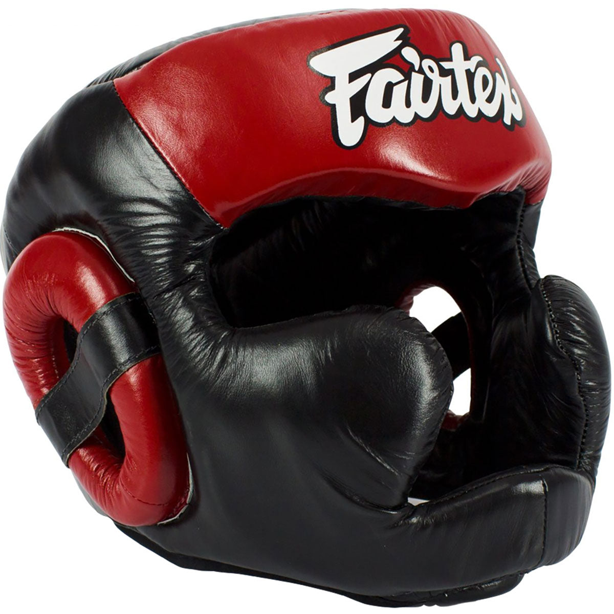 Head Guard Fairtex HG13+L Black Red Diagonal View Lace Cover