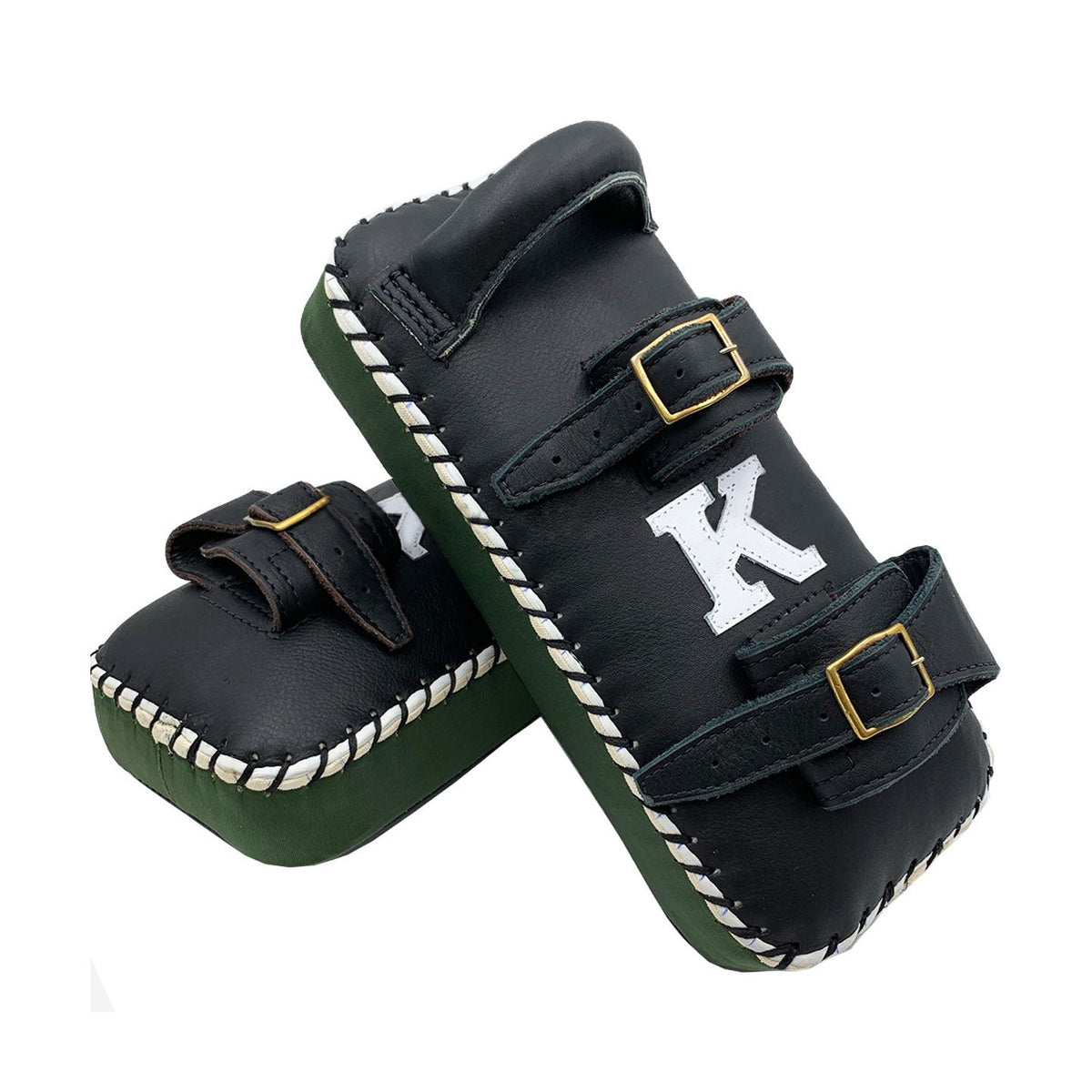 Kick Pads K Brand K-KKP Black Green Double Strap Muay Thai Boxing