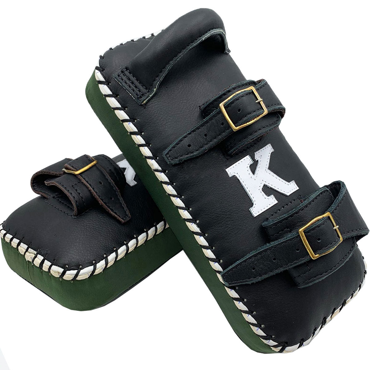 Kick Pads K Brand K-KKP Black Green Double Strap Muay Thai Boxing