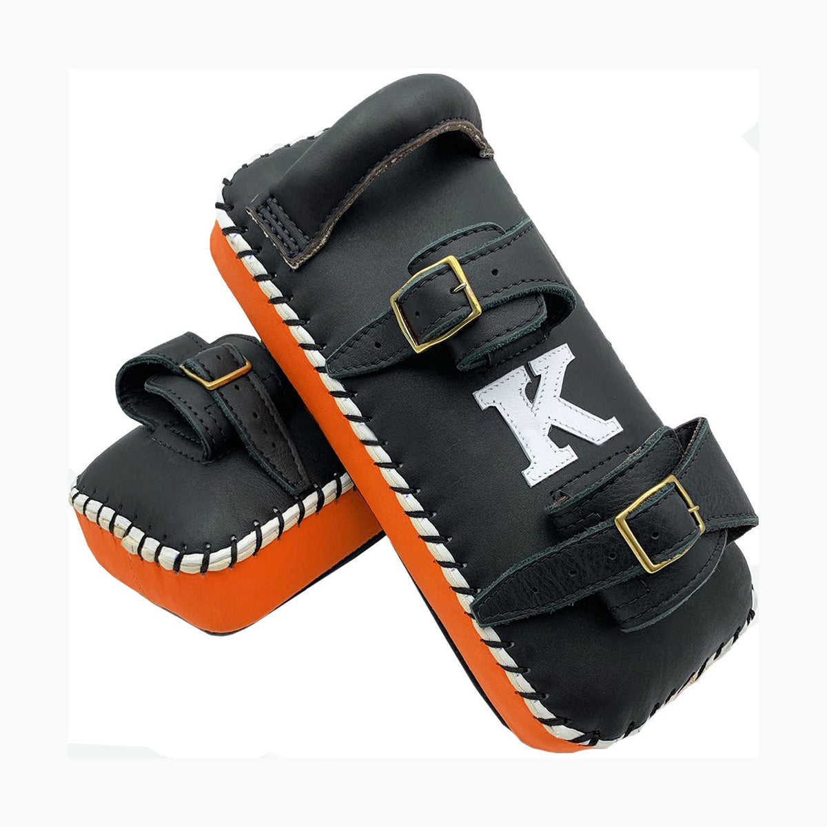 Kick Pads K Brand K-KKP Black Orange Double Strap Muay Thai Boxing