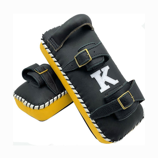 Kick Pads K Brand K-KKP Black Yellow Double Strap Muay Thai Boxing