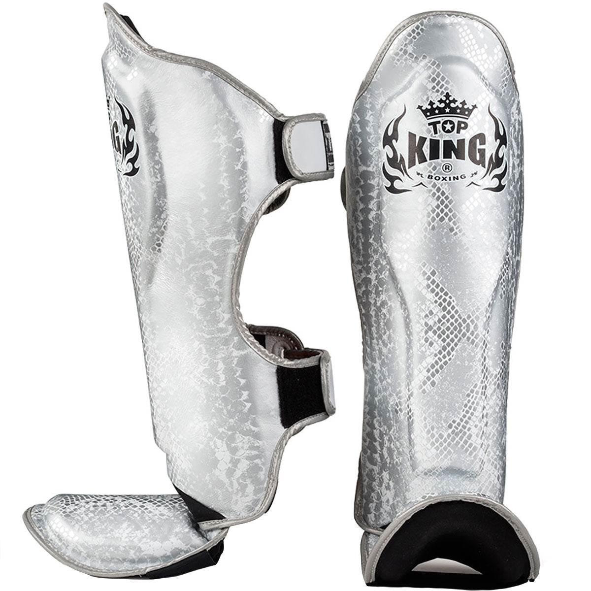Shin Guards Top King Boxing TKSGSS-02 White Silver "Super Snake"