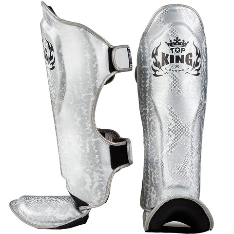 Shin Guards Top King Boxing TKSGSS-02 White Silver "Super Snake"
