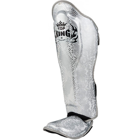 Shin Guards Top King Boxing TKSGSS-02 White Silver "Super Snake"