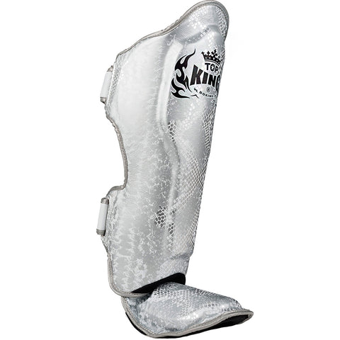 Shin Guards Top King Boxing TKSGSS-02 White Silver "Super Snake"