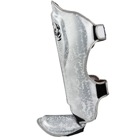 Shin Guards Top King Boxing TKSGSS-02 White Silver "Super Snake"